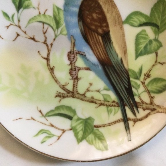 vintage porcelain decorative plate made in Japan bird on branch 6 1/4" round - Picture 5 of 6